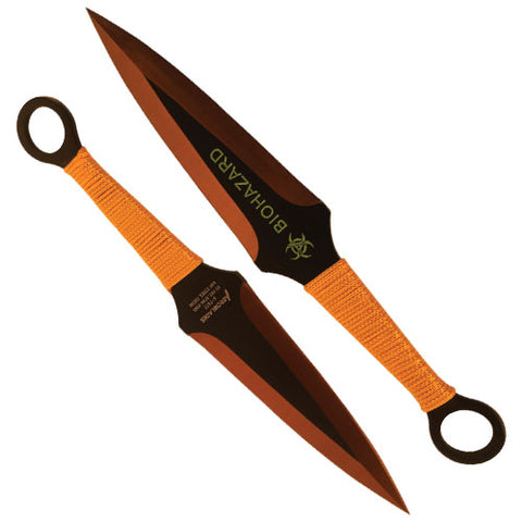 9" BioHazard Black/Gold Stainless Steel Throwing Knives, 2 pc