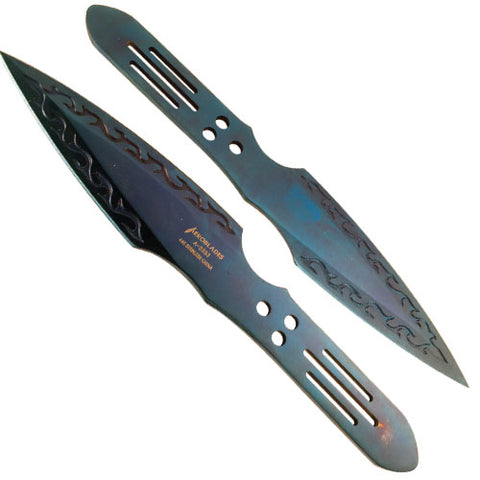 9" Aeroblade Blue Spear Point Stainless Steel Throwing Knives, 2pc