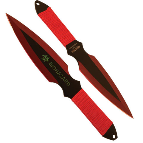 9" BioHazard Black/Red Stainless Steel Throwing Knives, 2 pc