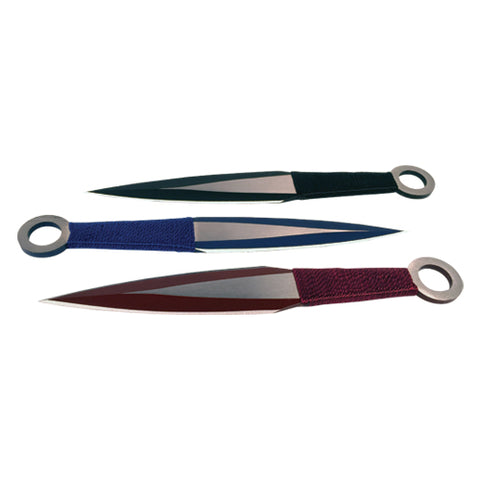 6.5" Spear Point Stainless Steel Throwing Knives, 3 pc/colors